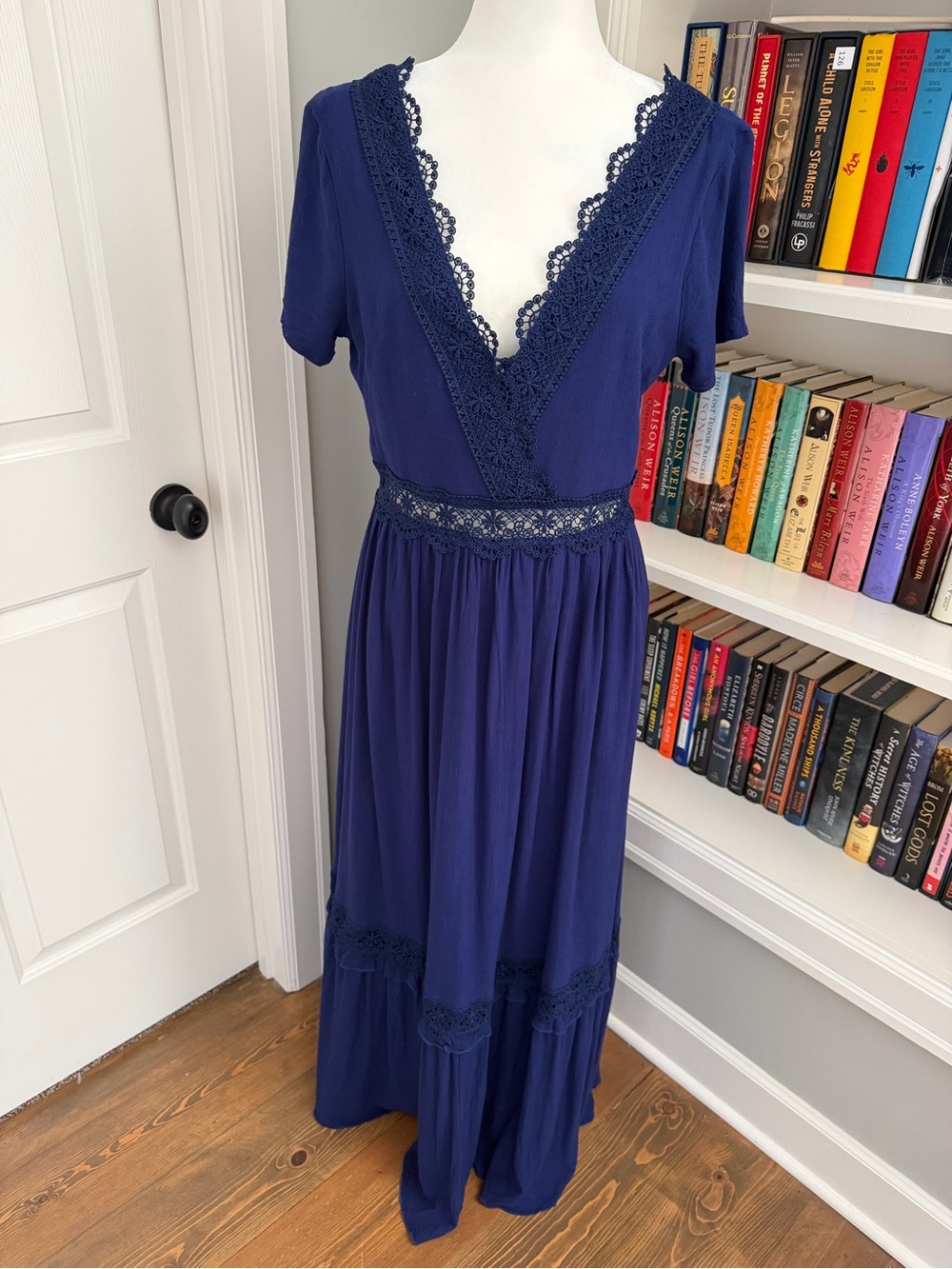 Altar'd State Navy Blue Lace-Trim Maxi Dress